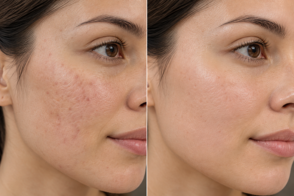skin needling for acne scars texture pore size results Melbourne